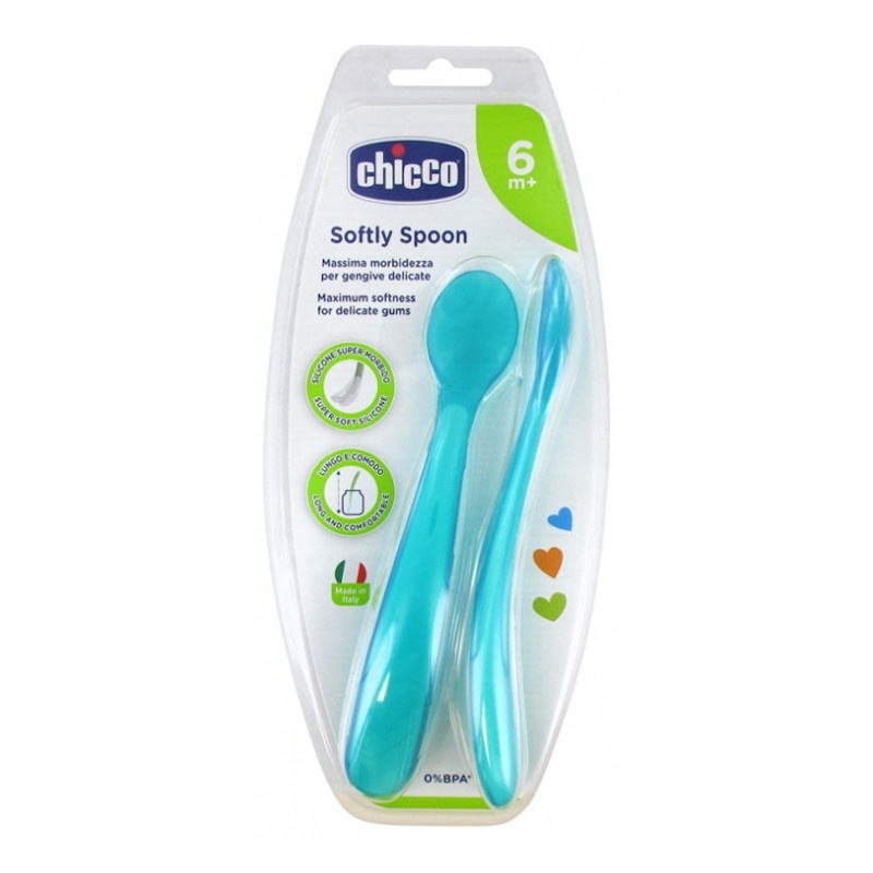 Chicco Cuchara Silicona Blanda Azul 2Uds