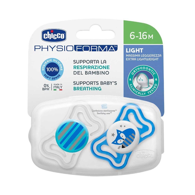 Chicco Chupete Silicona Physio Light 6-16meses 2Uds Azul