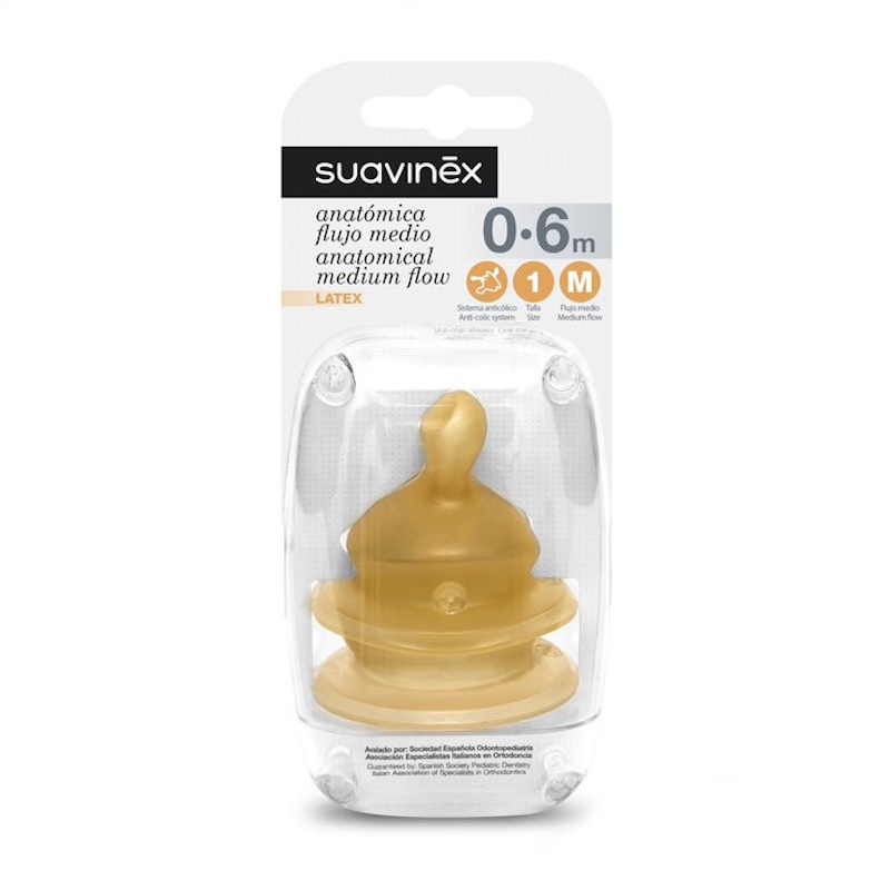 Suavinex Tetina Anatómica Flujo Medio Látex 0-6m 2 Unidades