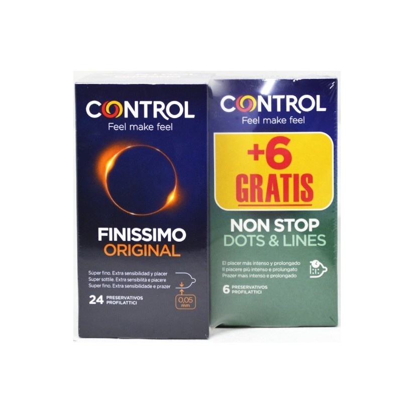 Control Preservativos Finissimo Original 24Uds + Gratis 6Uds Non Stop Dots & Line