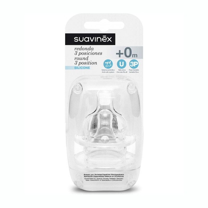 Suavinex Tetina Redonda 3 Posiciones Silicona +0 2uds