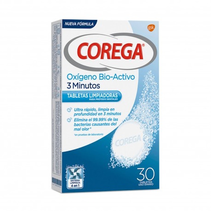 Corega Tabletas Limpiadoras Oxígeno Bio-Activo 30 Pastillas