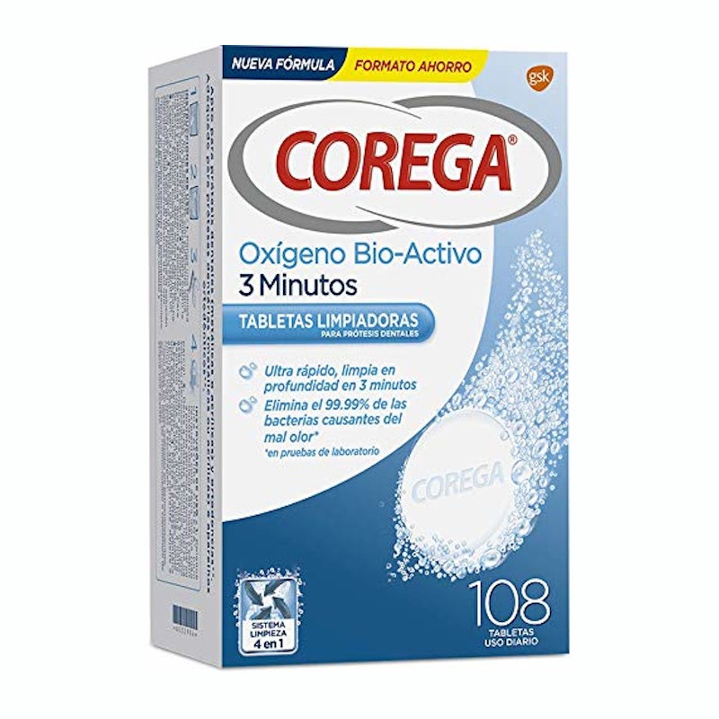 Corega Tabletas Limpiadoras Oxígeno Bio-Activo 108 Pastillas