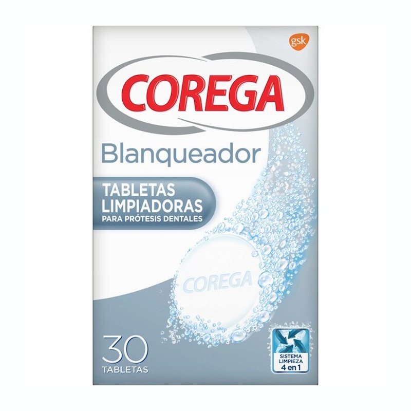 Corega Tabletas Limpiadoras Blanqueador 30 Pastillas