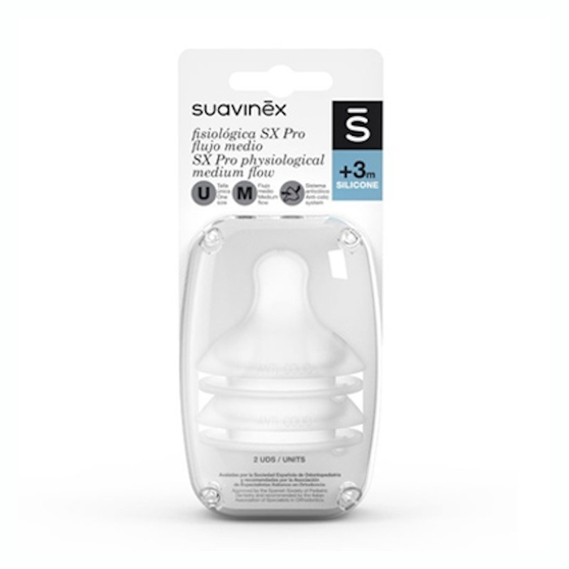 Suavinex Tetina Fisiológica Silicona SX Pro Flujo Medio +3m